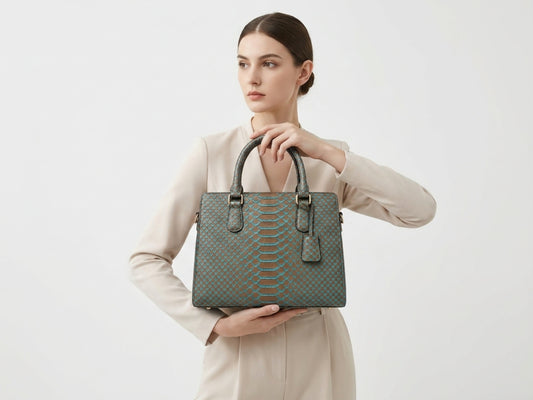 Brown Python Snakeskin Tote Satchel