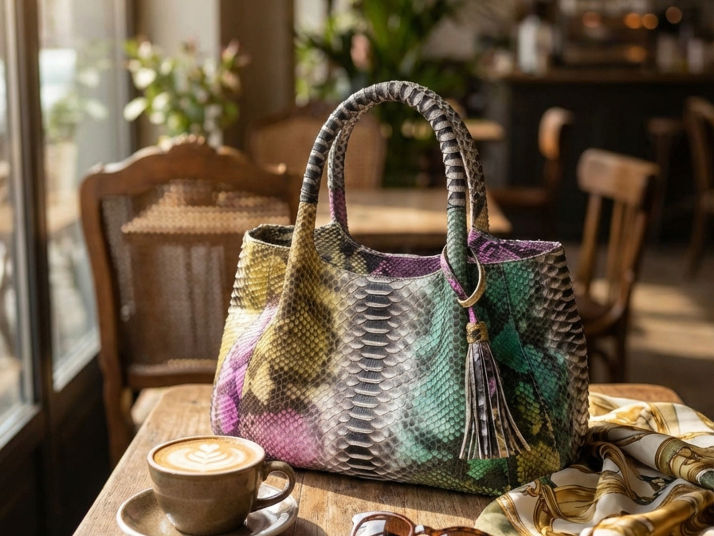 Luxury Multicolor Python Snakeskin Women Tote