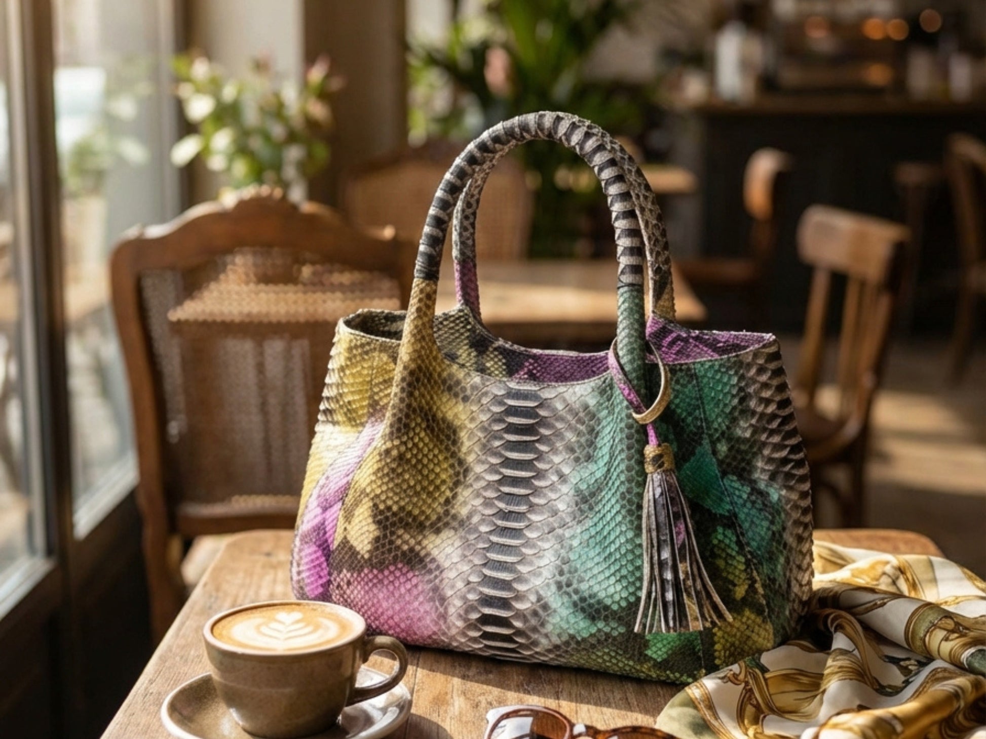 Luxury Multicolor Python Snakeskin Women Tote