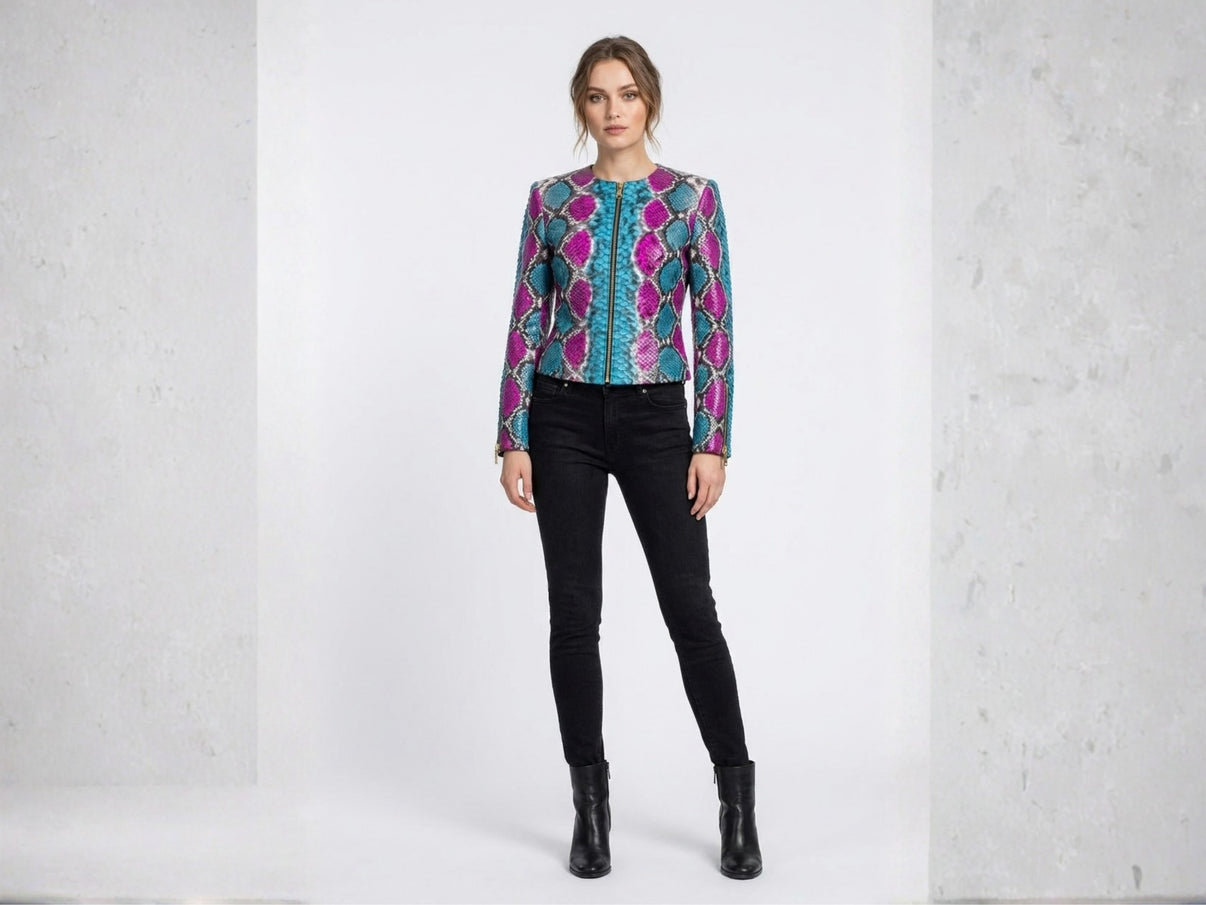 Magenta Python Turquoise Magenta Python Snakeskin Jacket - LFM Fashion International