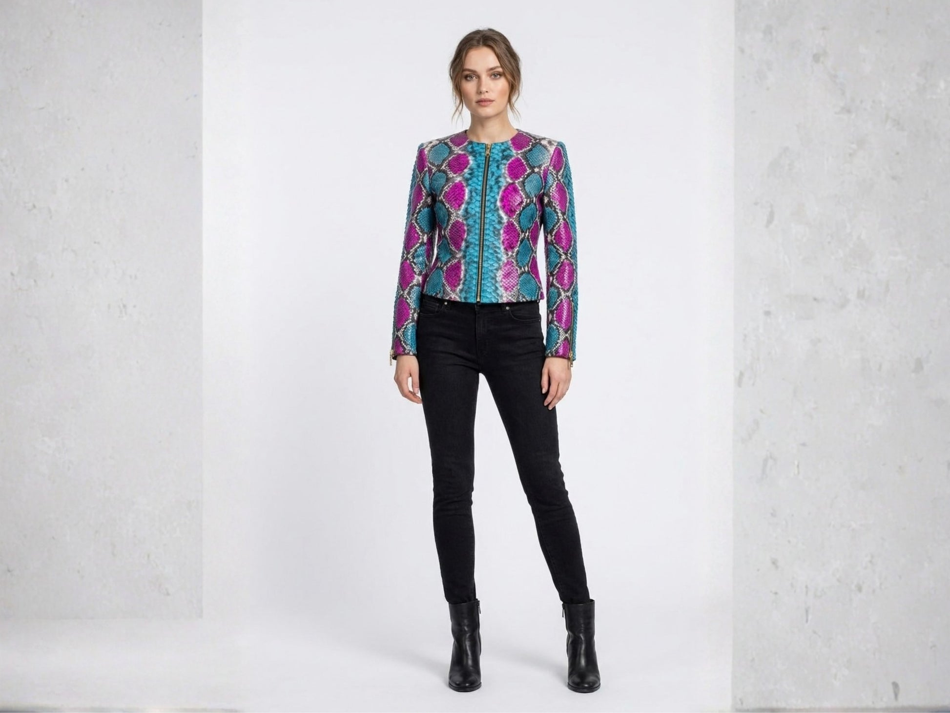 Turquoise Magenta Python Snakeskin Jacket
