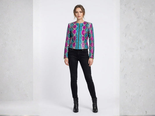 Turquoise Magenta Python Snakeskin Jacket