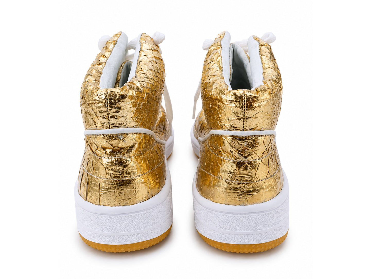 Gold Python Snakeskin Leather High-Top Sneakers