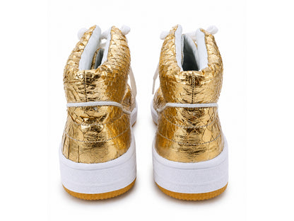 Gold Python Snakeskin Leather High-Top Sneakers
