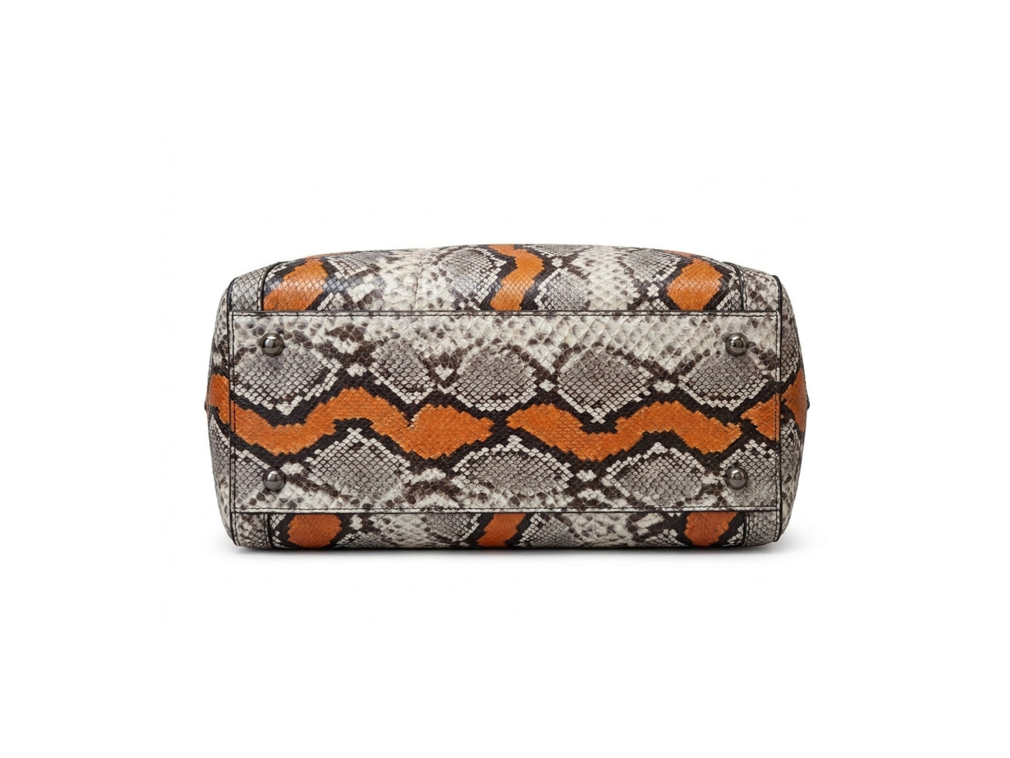 Orange Python Snakeskin Leather Satchel Tote