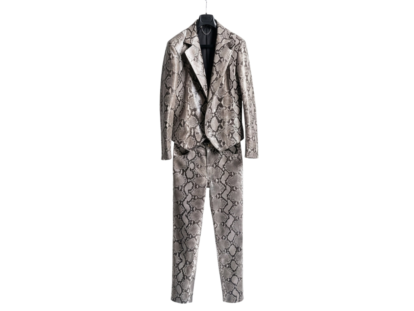 Genuine Python Snakeskin Suit Set | Natural Gray Leather Blazer & Pants