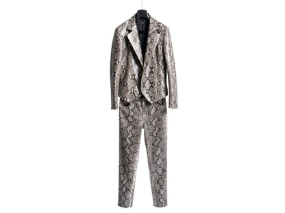 Genuine Python Snakeskin Suit Set | Natural Gray Leather Blazer & Pants