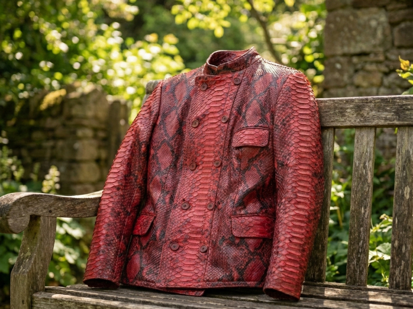 Red Python Snakeskin Mandarin Collar Jacket