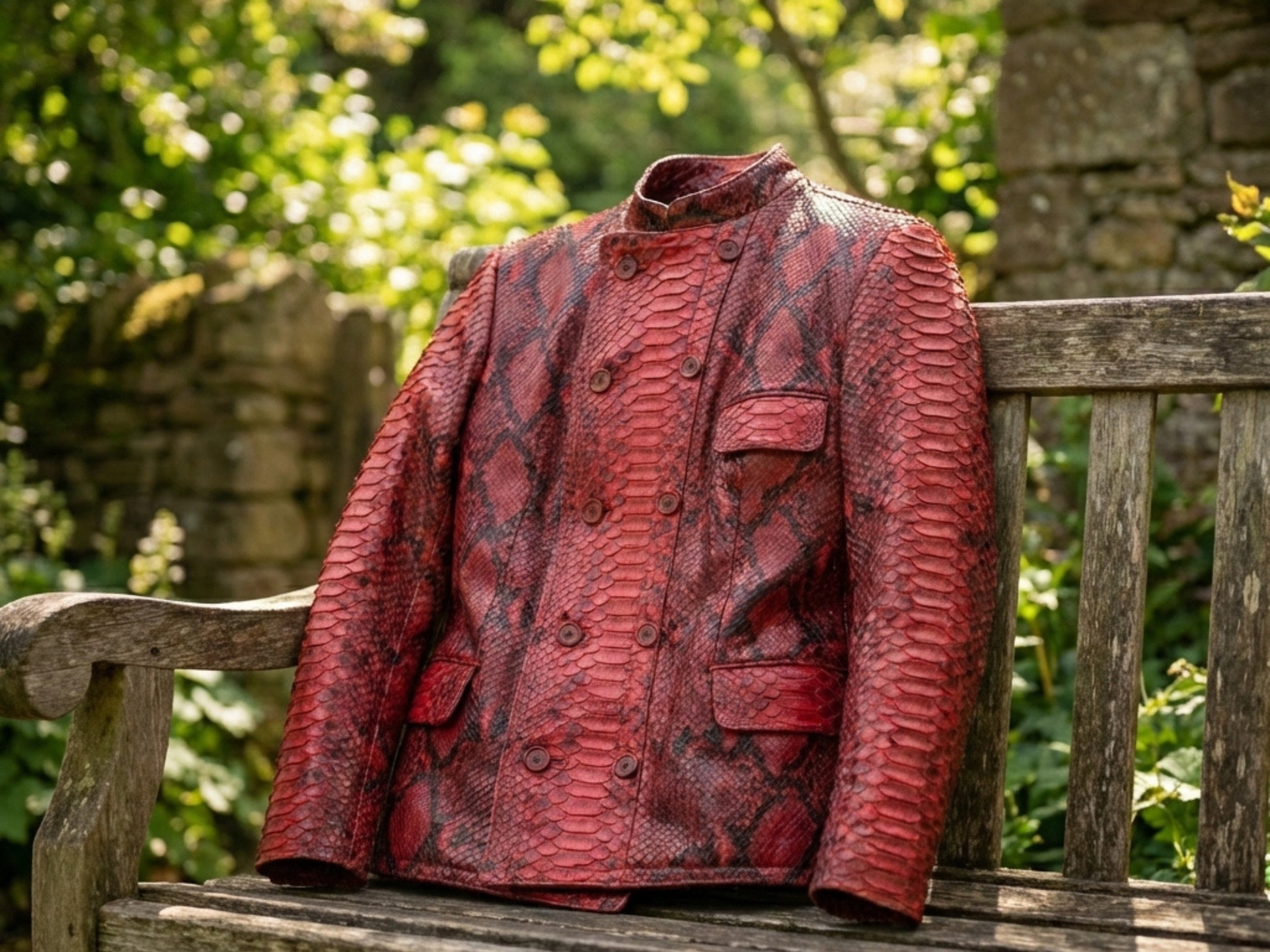 Red Python Snakeskin Mandarin Collar Jacket