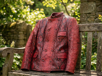 Red Python Snakeskin Mandarin Collar Jacket