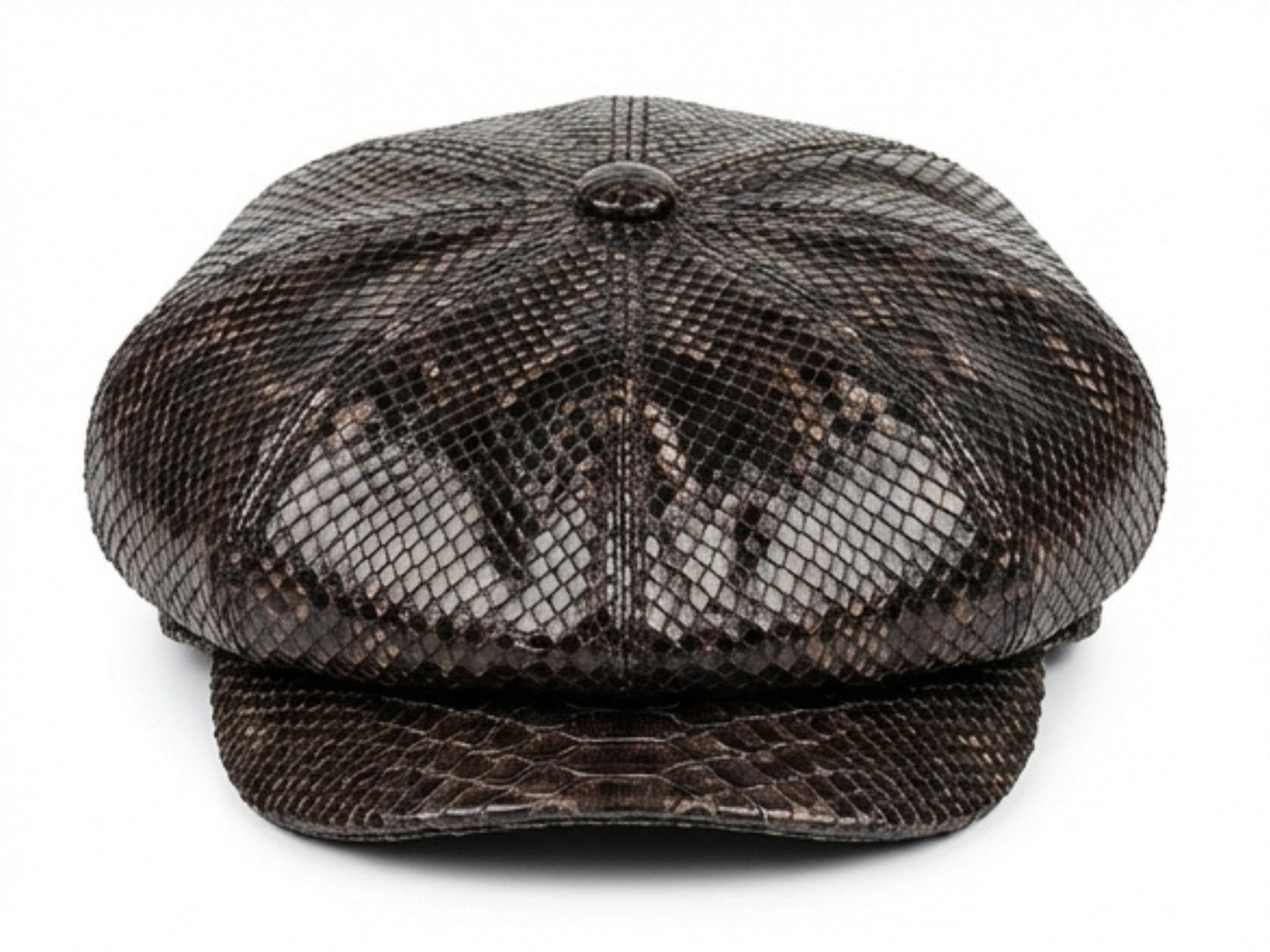 Black Snakeskin Leather Newsboy Caps