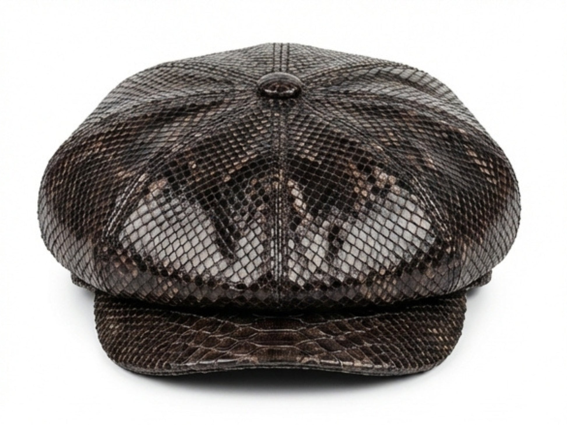 Black Snakeskin Leather Newsboy Caps