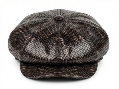Black Snakeskin Leather Newsboy Caps
