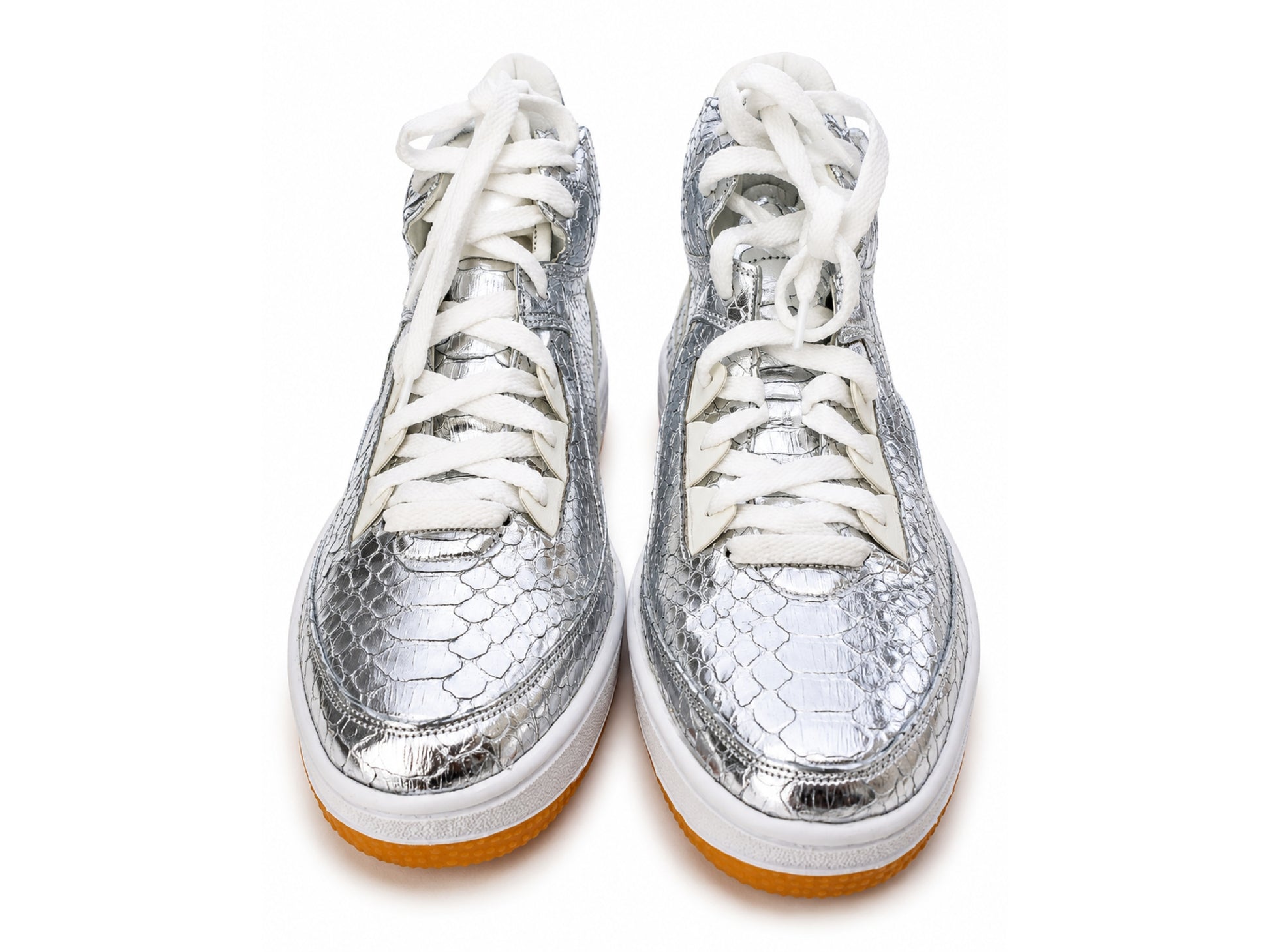 Silver Python Snakeskin Leather High-Top Sneakers