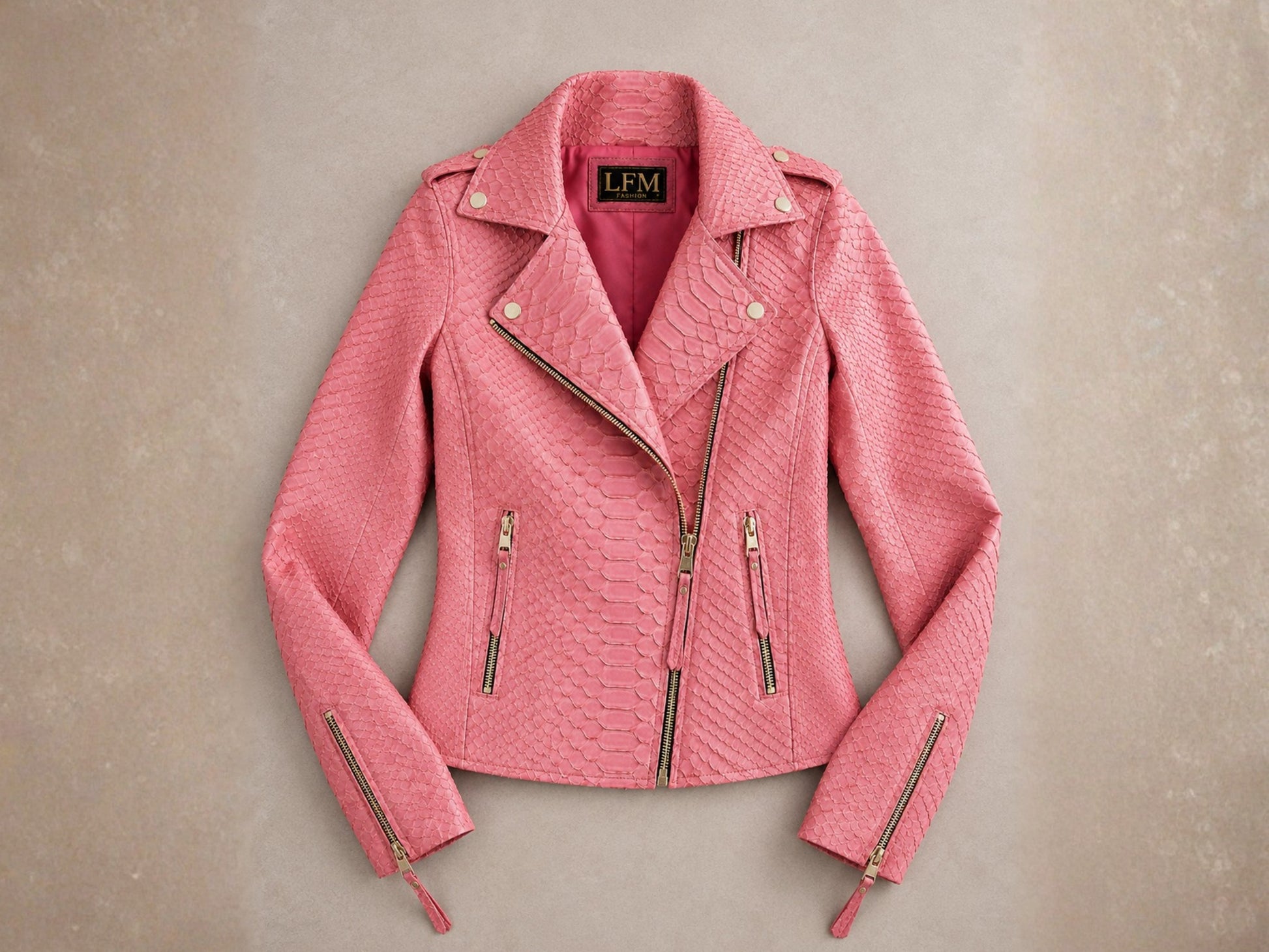 Rose Pink Python Snakeskin Leather Jacket