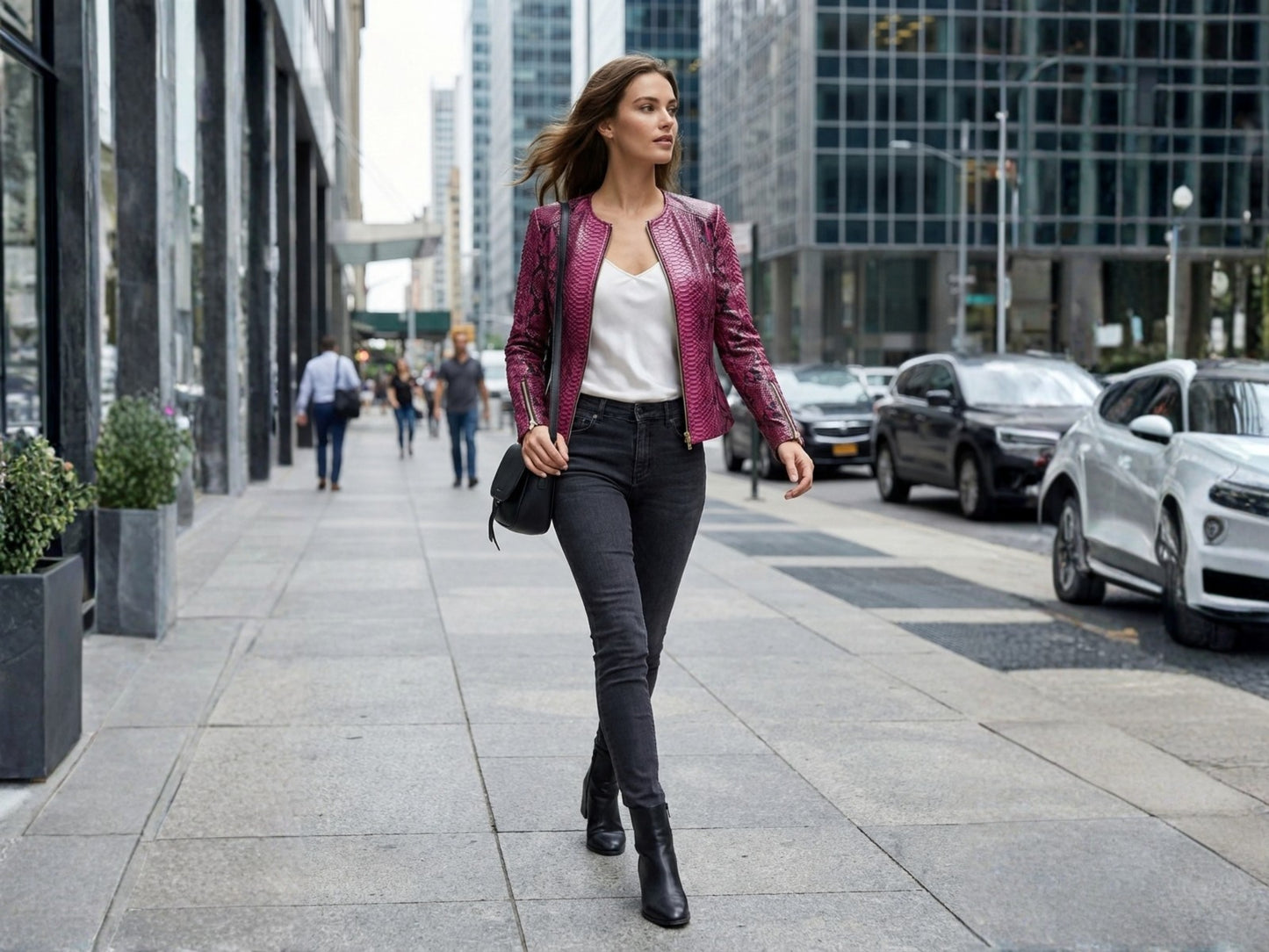 Pink Burgundy Python Snakeskin Leather Jacket