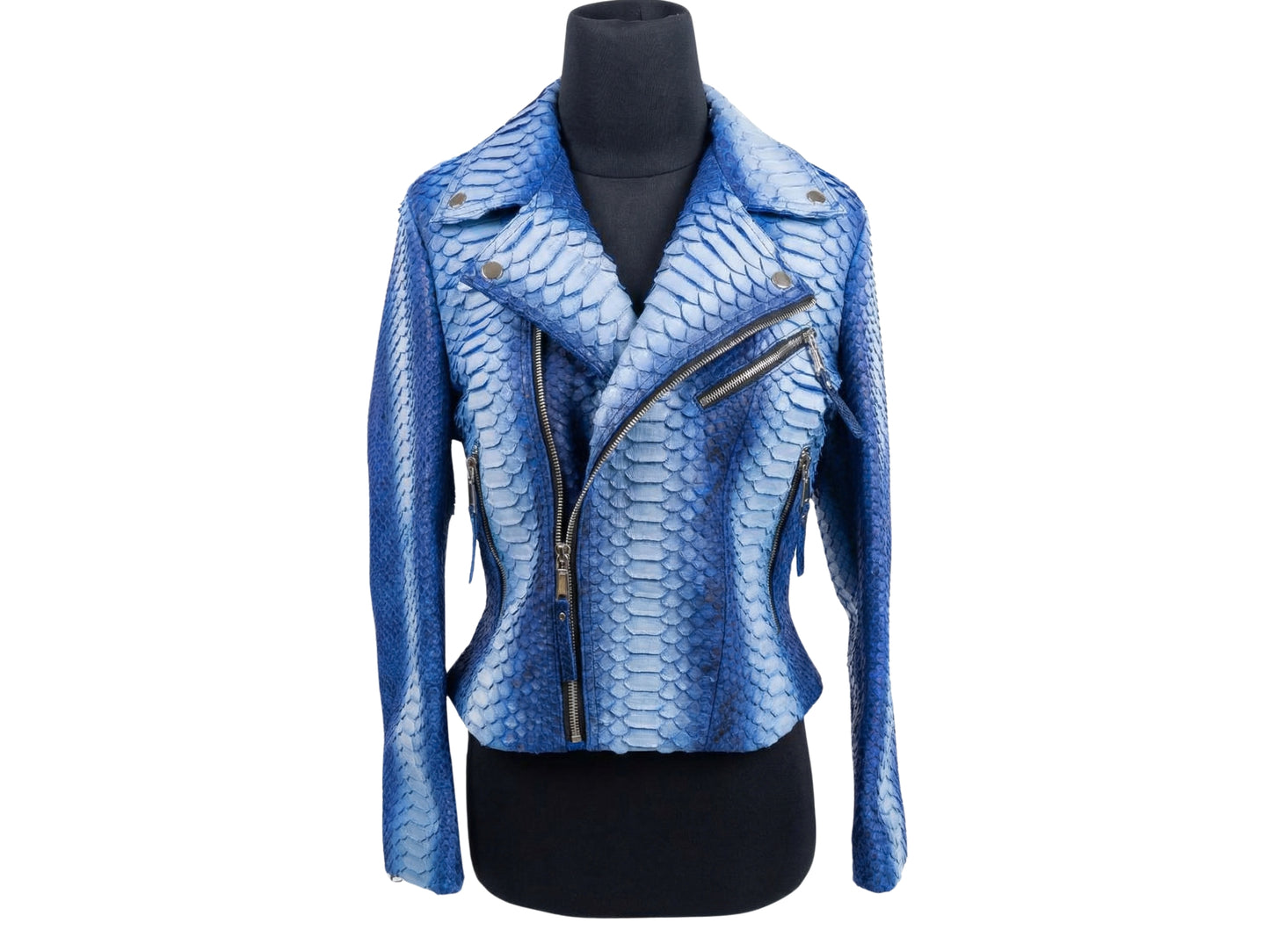 Handmade Blue Python Snakeskin Biker Jacket – Exotic Leather Moto Coat