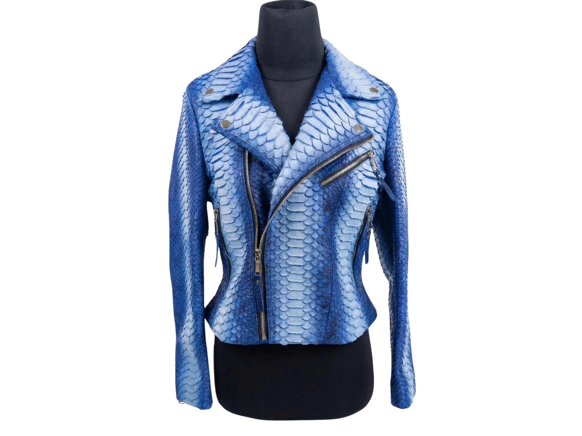 Handmade Blue Python Snakeskin Biker Jacket – Exotic Leather Moto Coat