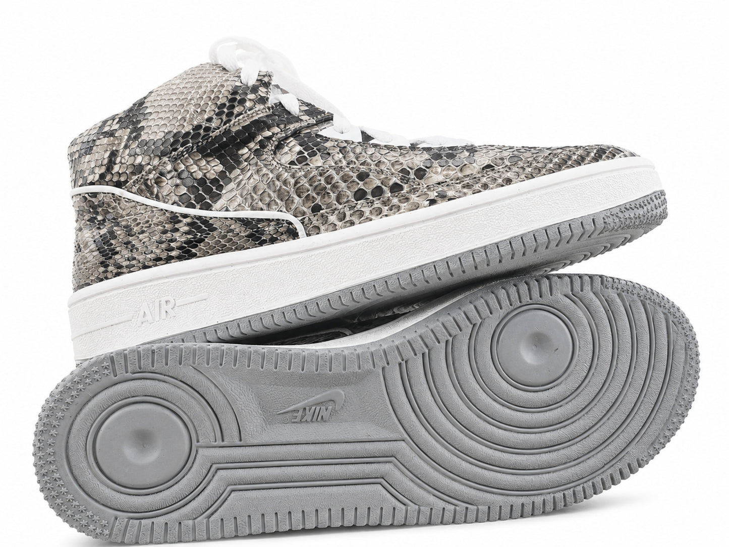 Natural Gray Python Snakeskin Leather High-Top Sneakers