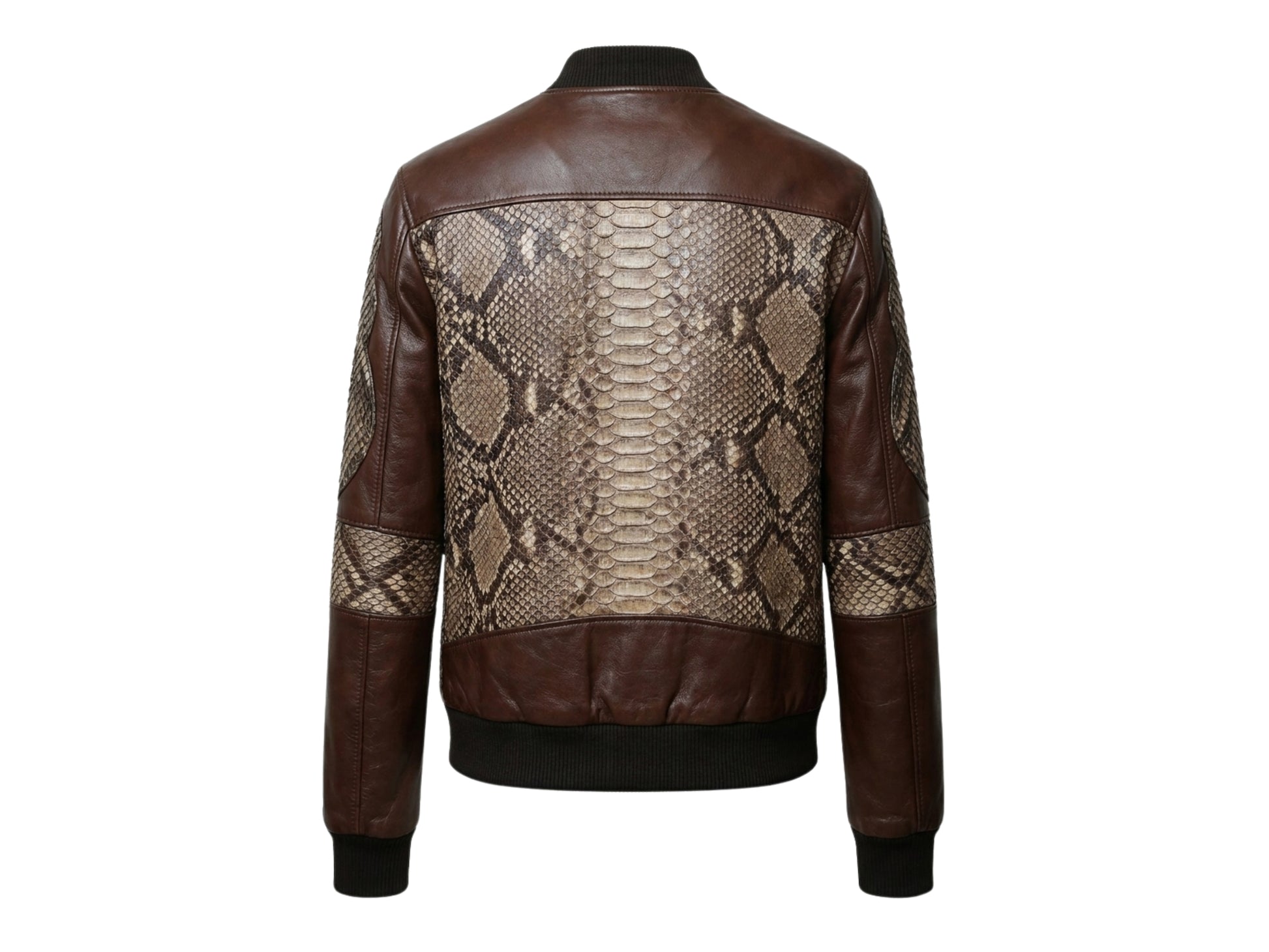 Dark Brown Python Snakeskin Bomber Jacket