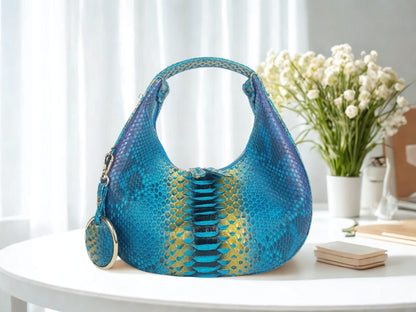 Half Moon Snakeskin Purse - turquoise color  on back view
