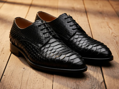 Genuine Black Python Snakeskin Oxford Shoes for Men: Handmade Exotic Leather Dress Shoes