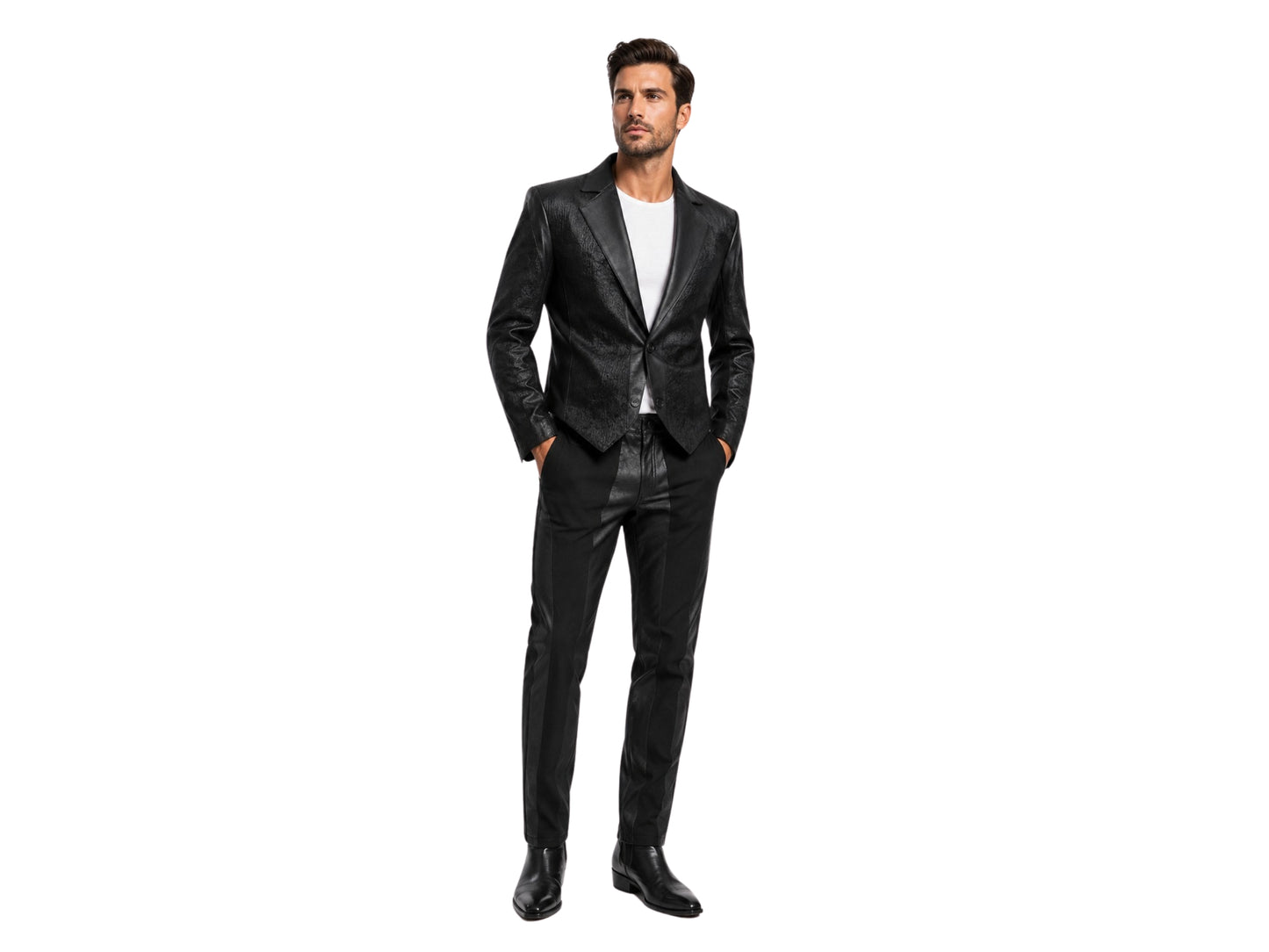 Genuine Shark Skin Suit Dress | Black Leather Blazer Pants