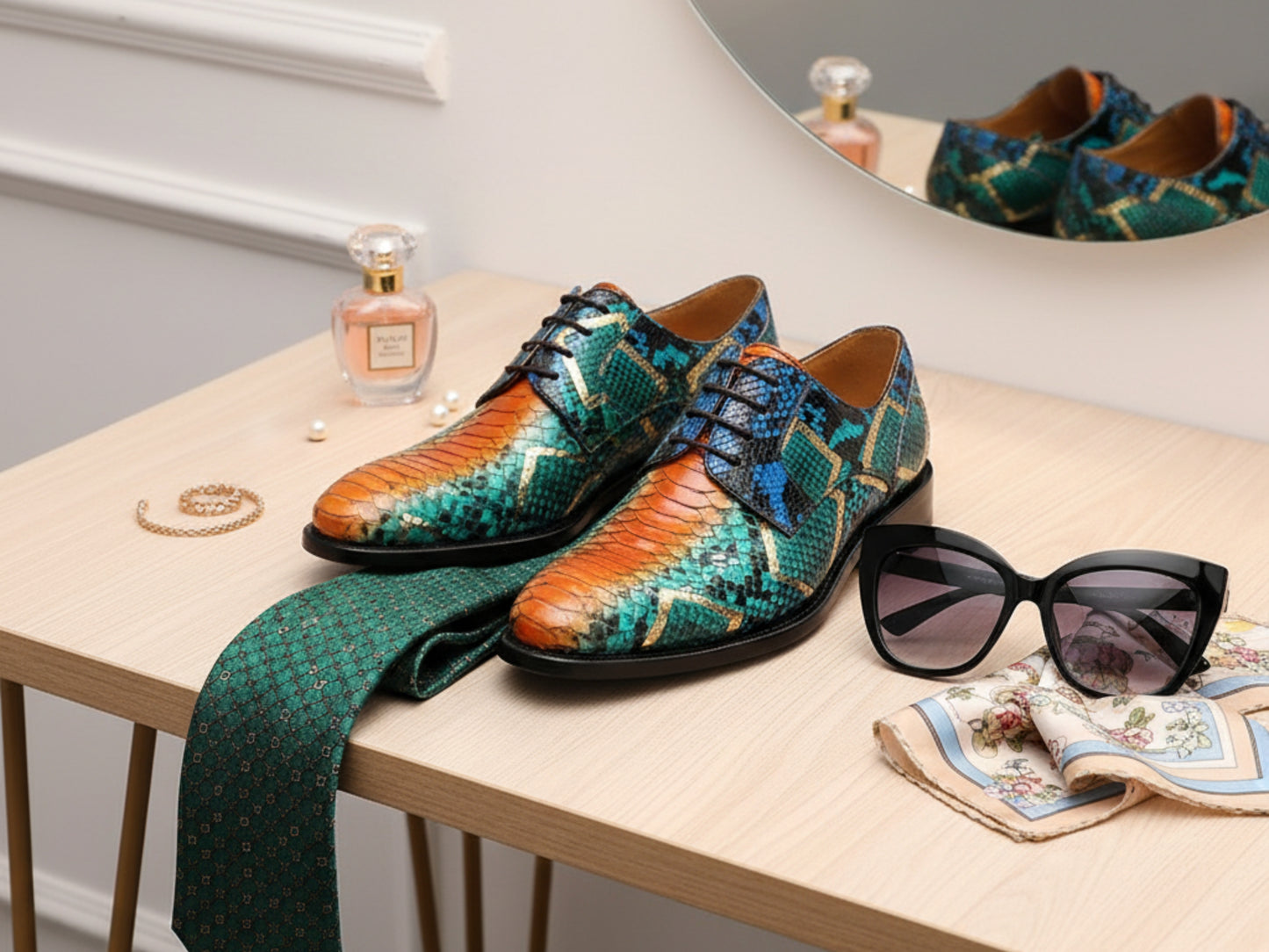 Genuine Python Snakeskin Oxford Shoes for Men: Handmade Multicolor Dress Shoes