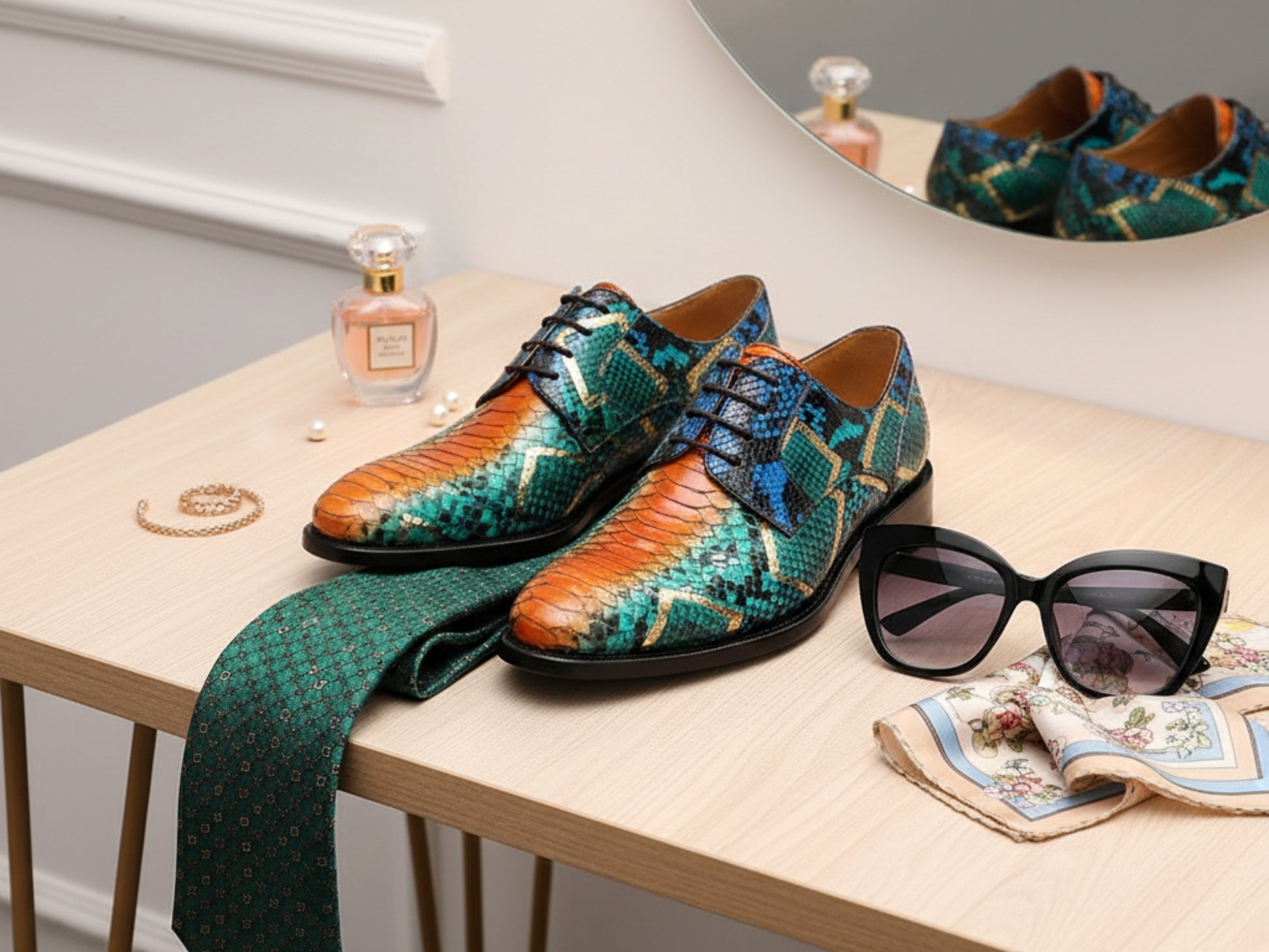 Genuine Python Snakeskin Oxford Shoes for Men: Handmade Multicolor Dress Shoes