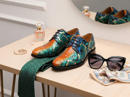Genuine Python Snakeskin Oxford Shoes for Men: Handmade Multicolor Dress Shoes
