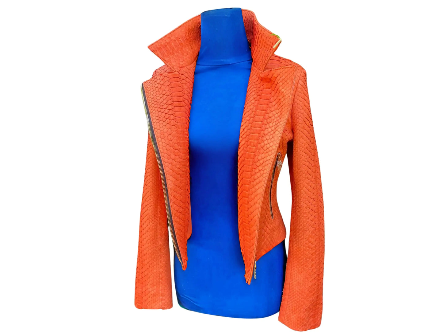 Dusty Orange Snakeskin Leather Jacket - Python Jacket by LFM Fashion