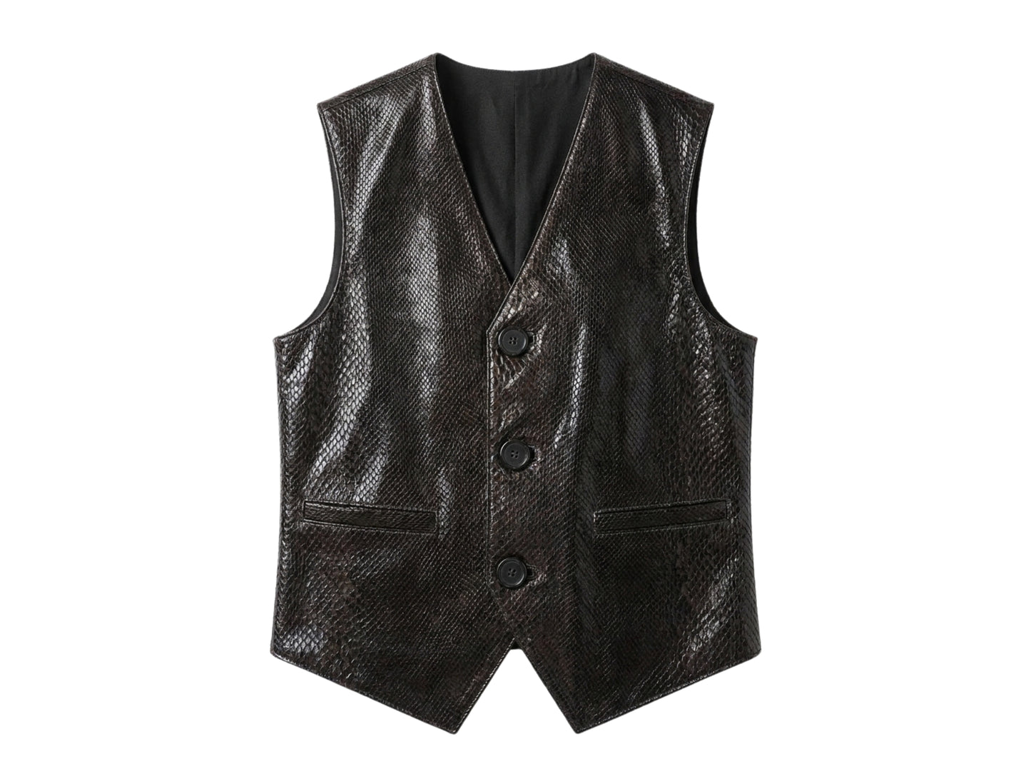 Genuine Python Snakeskin Leather Vest: Black Waistcoat