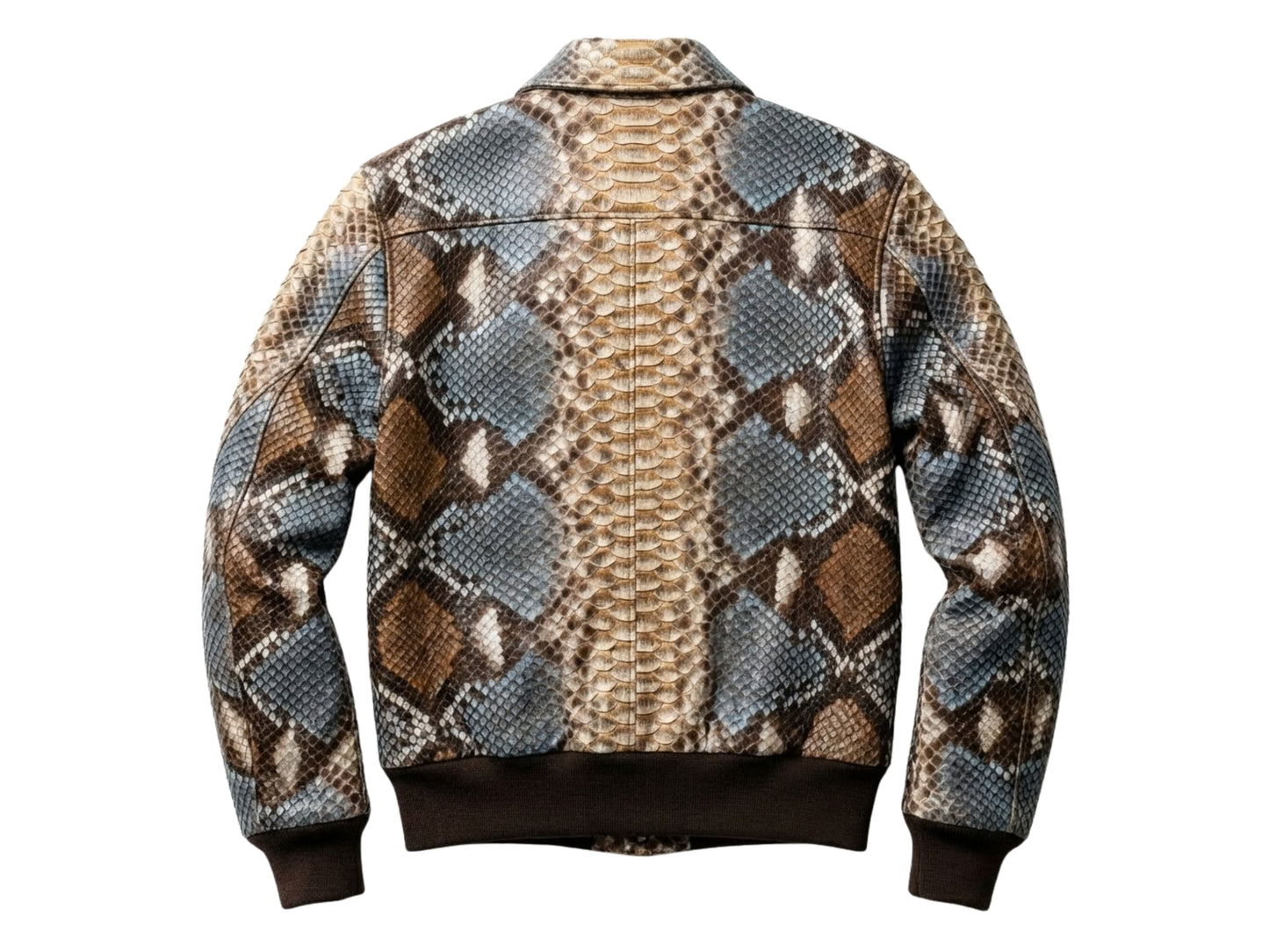 Multi Color Brown Snakeskin Bomber Jacket