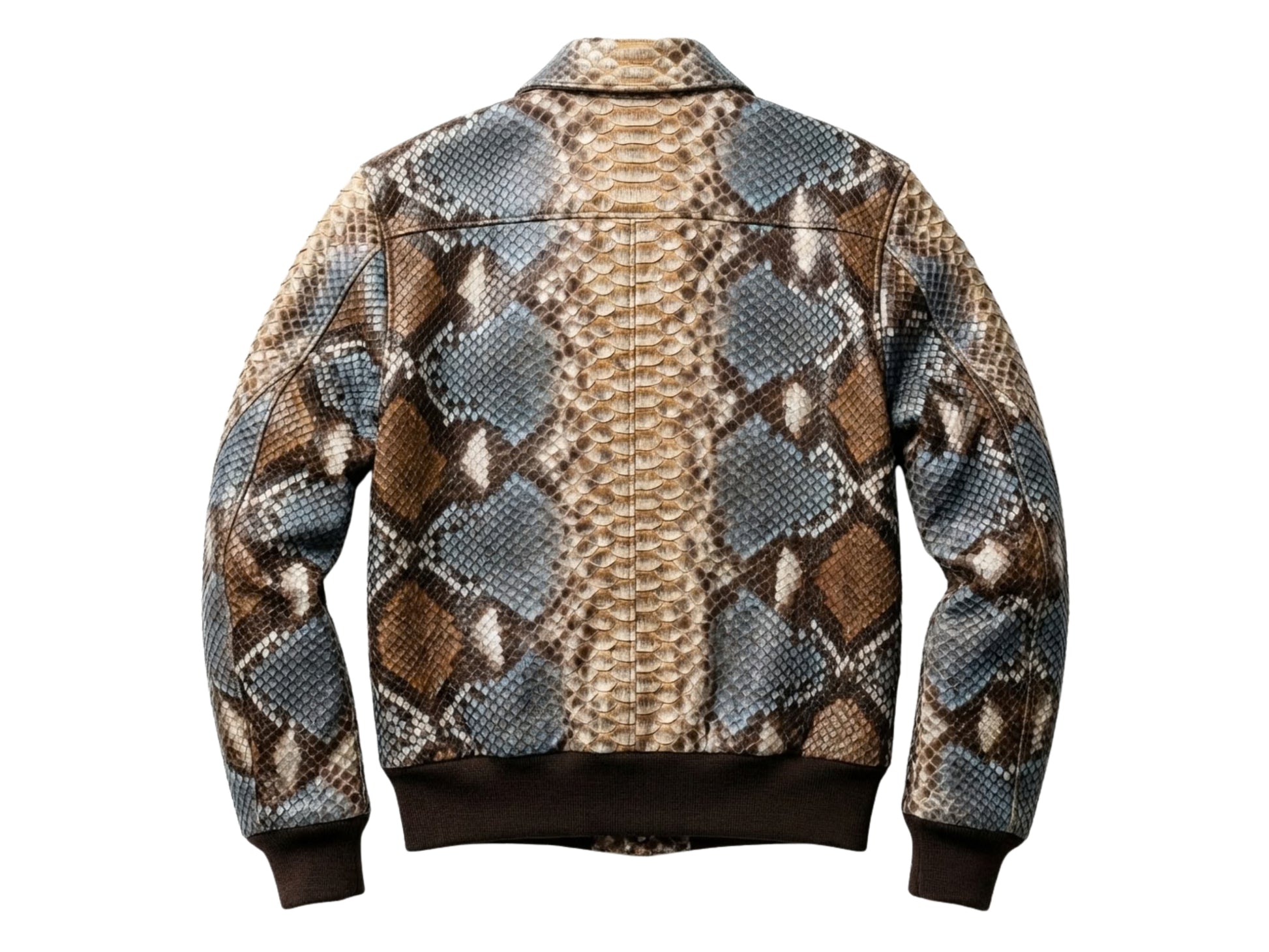 Multi Color Brown Snakeskin Bomber Jacket