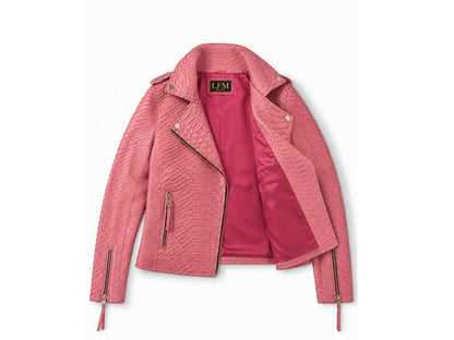Rose Pink Python Snakeskin Leather Jacket