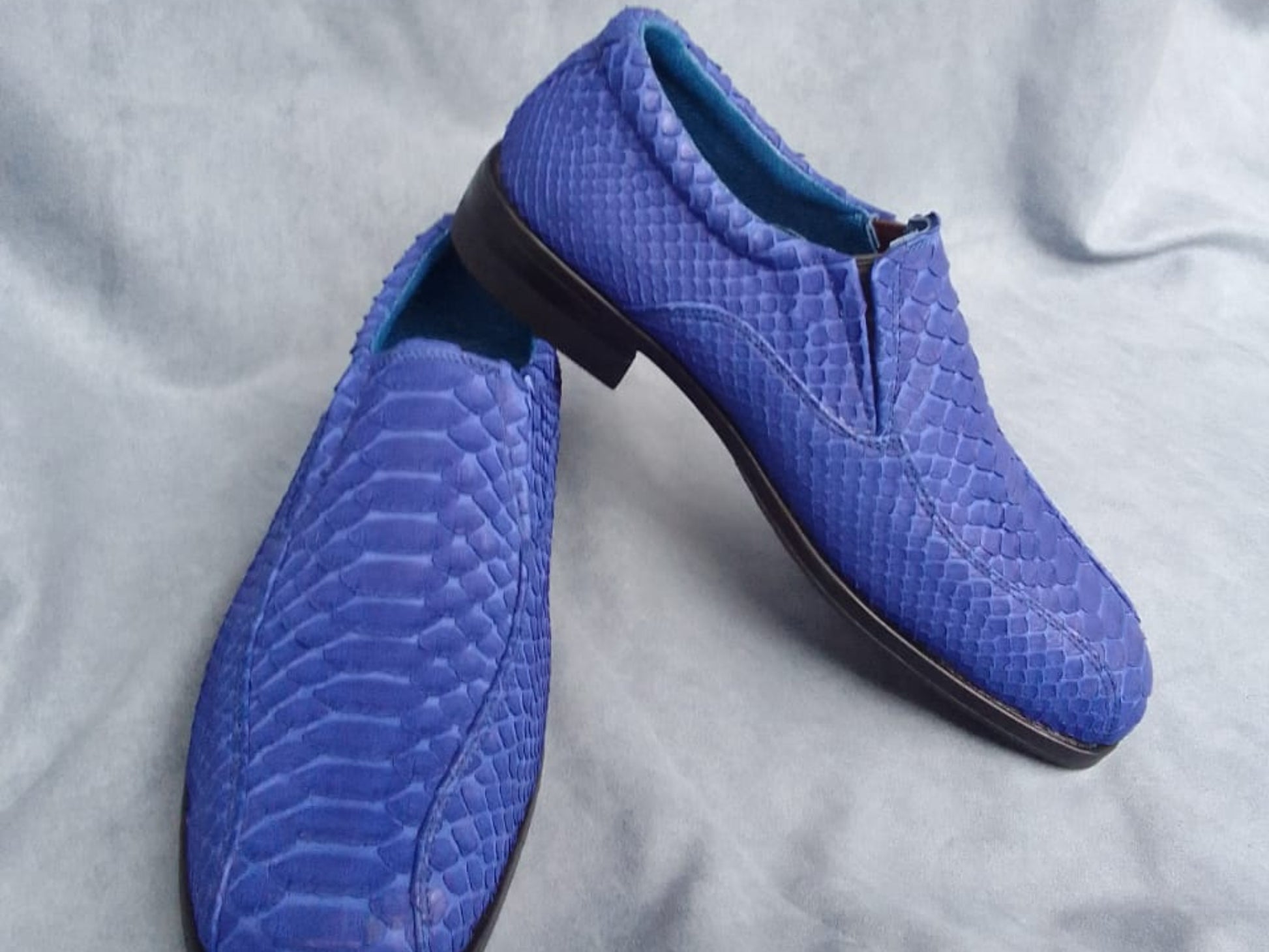 Blue Python Snakeskin Oxford Shoes: Handmade Exotic Leather Dress Shoes for Men