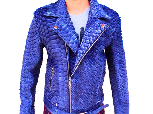 Blue Nubuck Snakeskin Leather Jacket