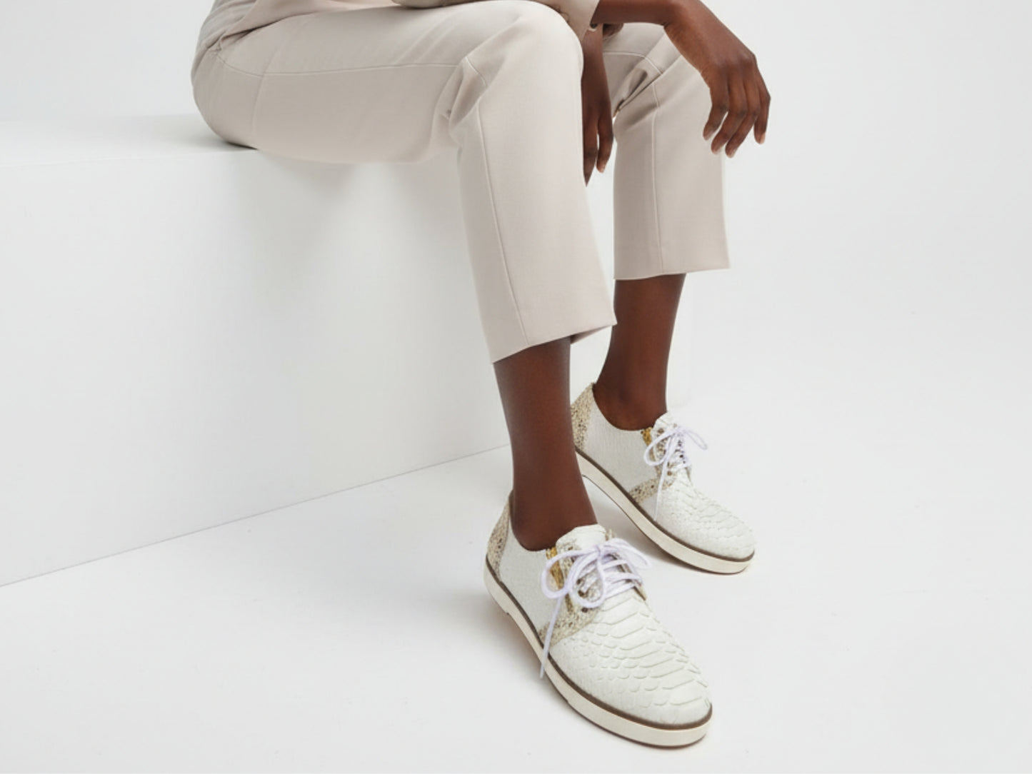 White Python Snakeskin Sneakers: Unisex Casual Designer Style