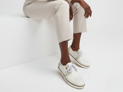 White Python Snakeskin Sneakers: Unisex Casual Designer Style
