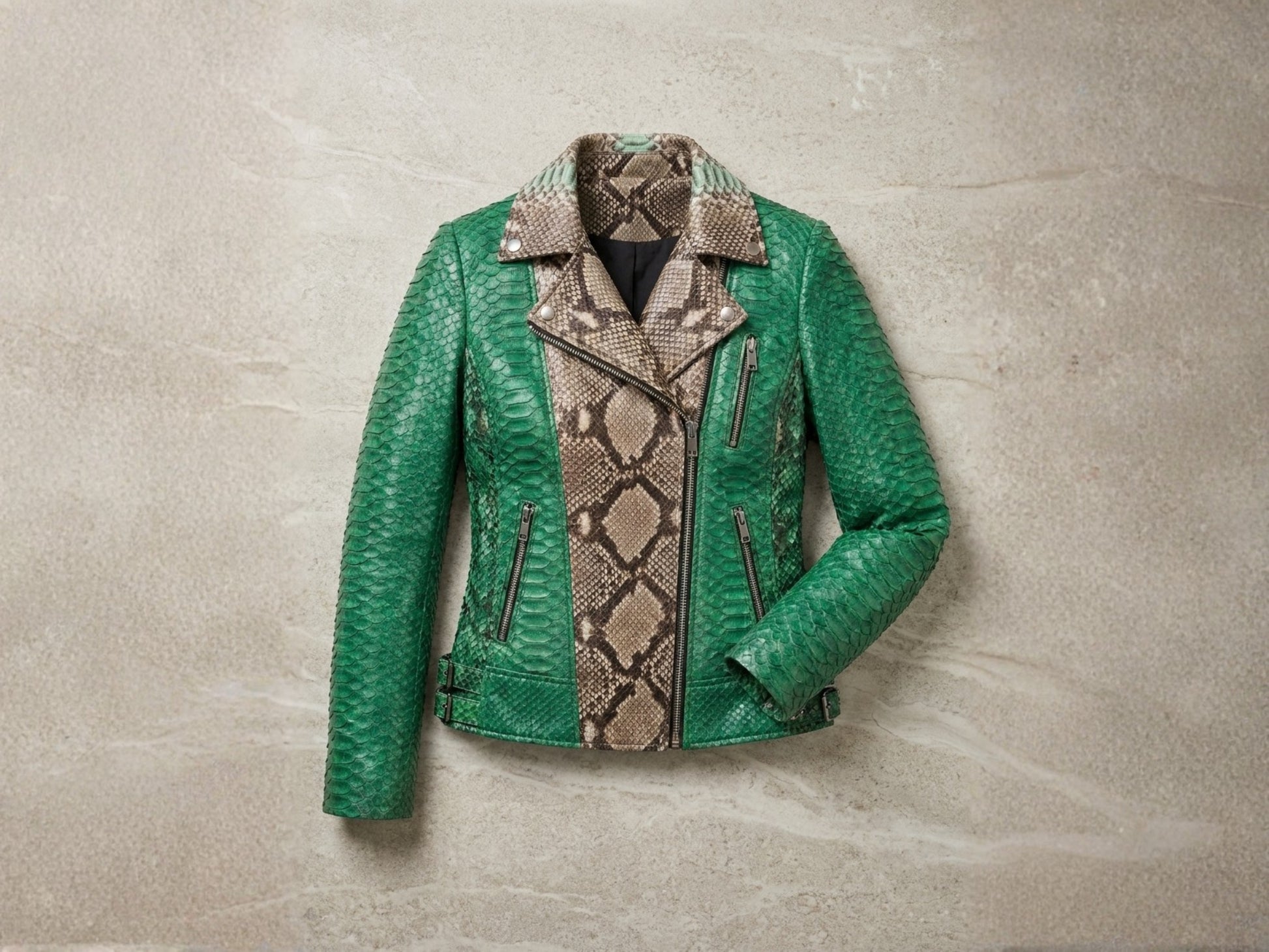 Green Python Snakeskin Leather Jacket