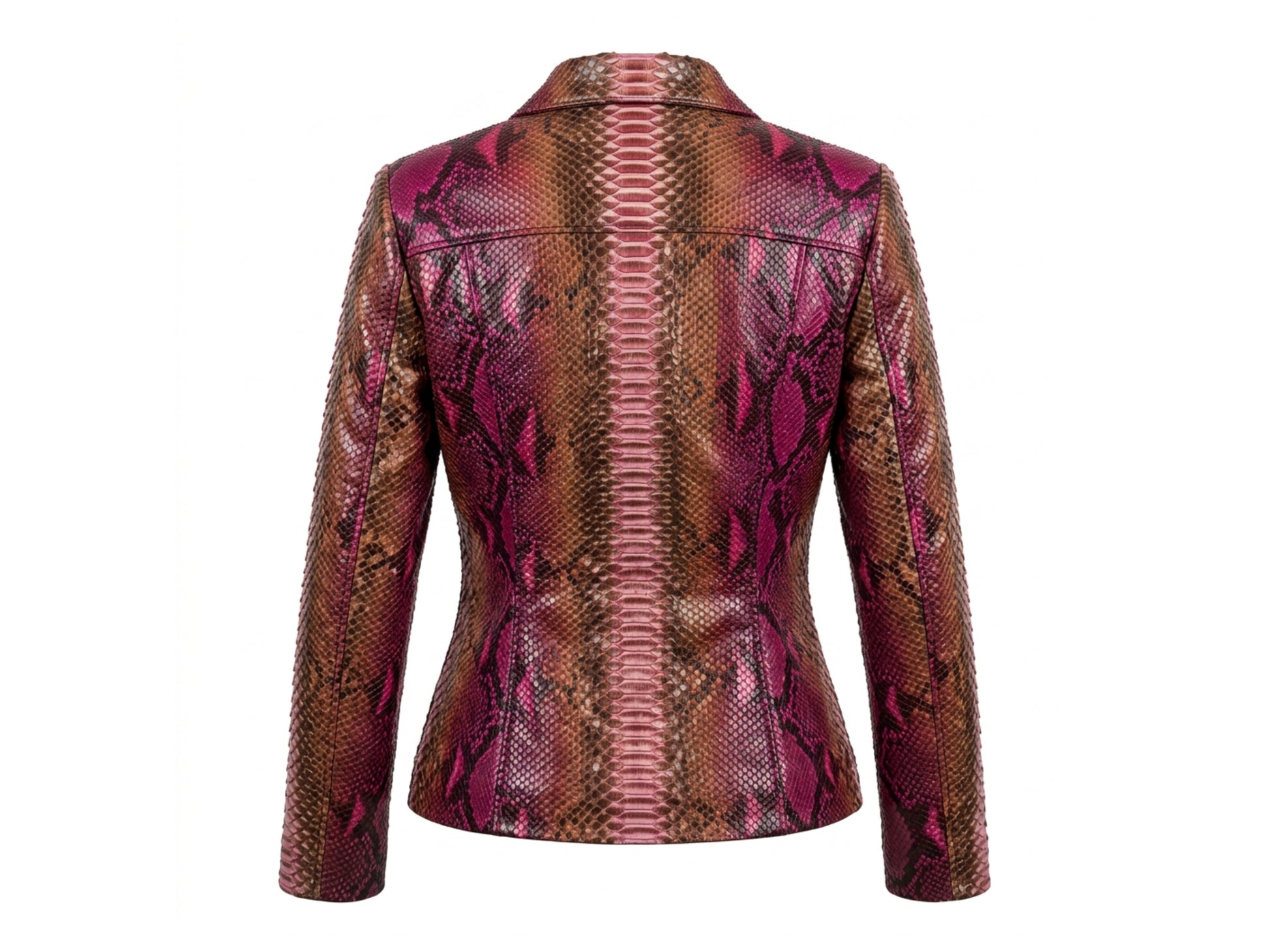 Genuine Python Snakeskin Leather Biker Jacket for Women: Pink Brown Exotic Motorcycle Jacket
