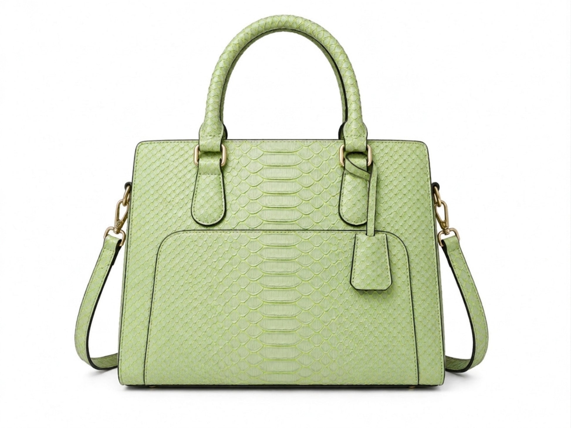Light Green Python Snakeskin Leather Satchel Tote