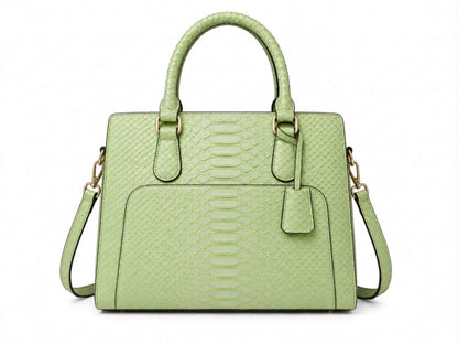 Light Green Python Snakeskin Leather Satchel Tote
