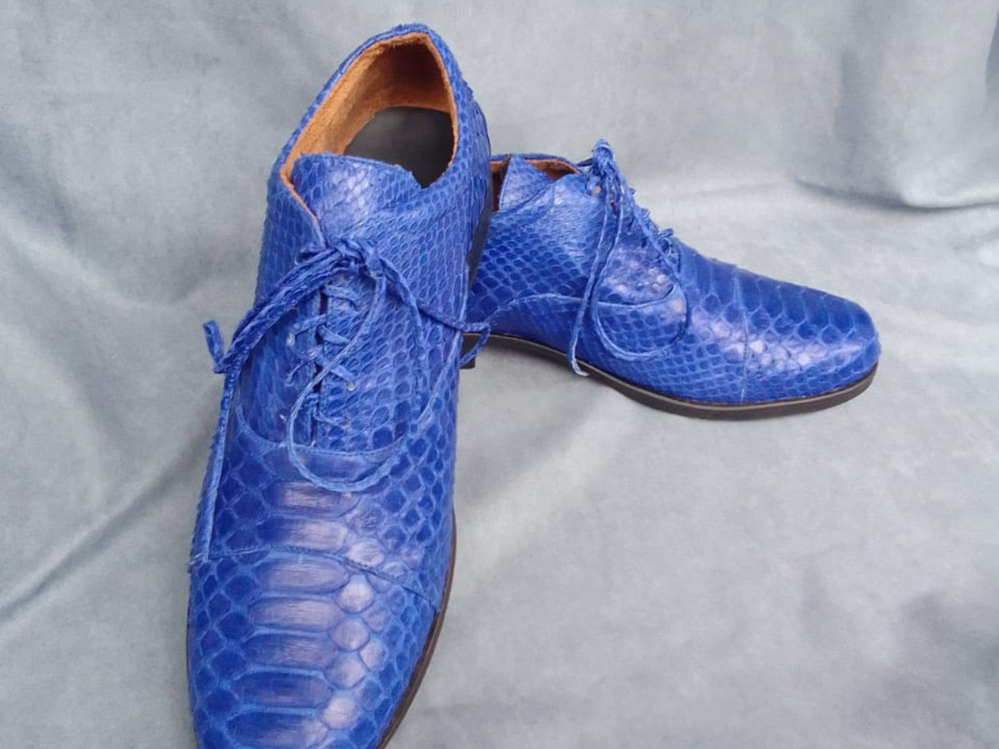 Blue Python Snakeskin Oxford Shoes for Men: Handmade Exotic Leather Dress Shoes