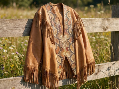 Brown Snakeskin Fringe Leather Jacket