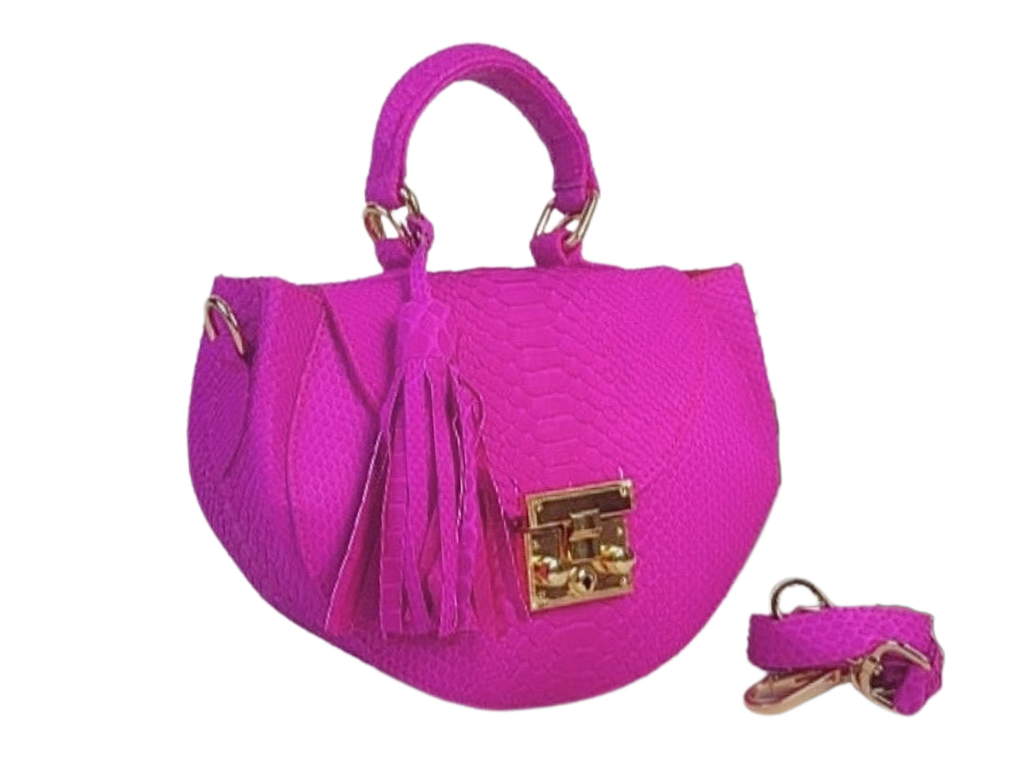 Oval Snakeskin Satchel Handbag - pink