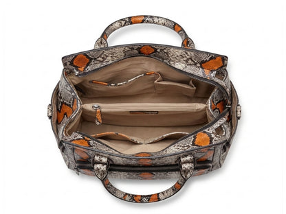 Orange Python Snakeskin Leather Satchel Tote