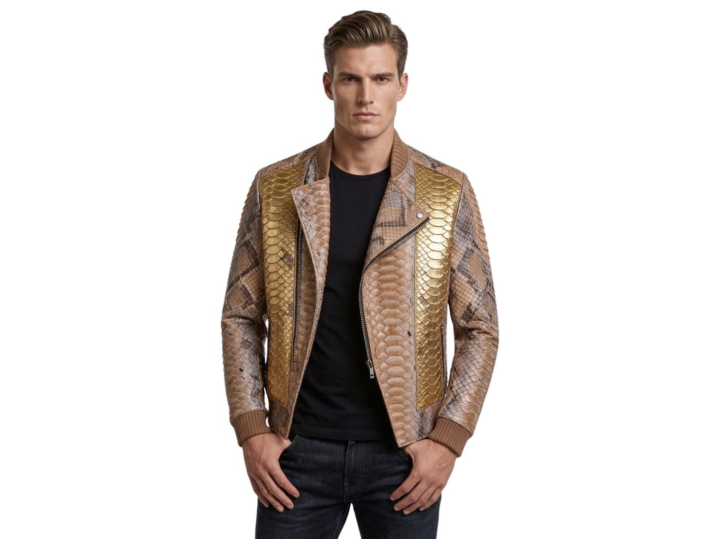 Gold Python Snakeskin Biker Jacket