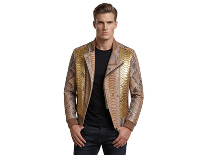 Gold Python Snakeskin Biker Jacket