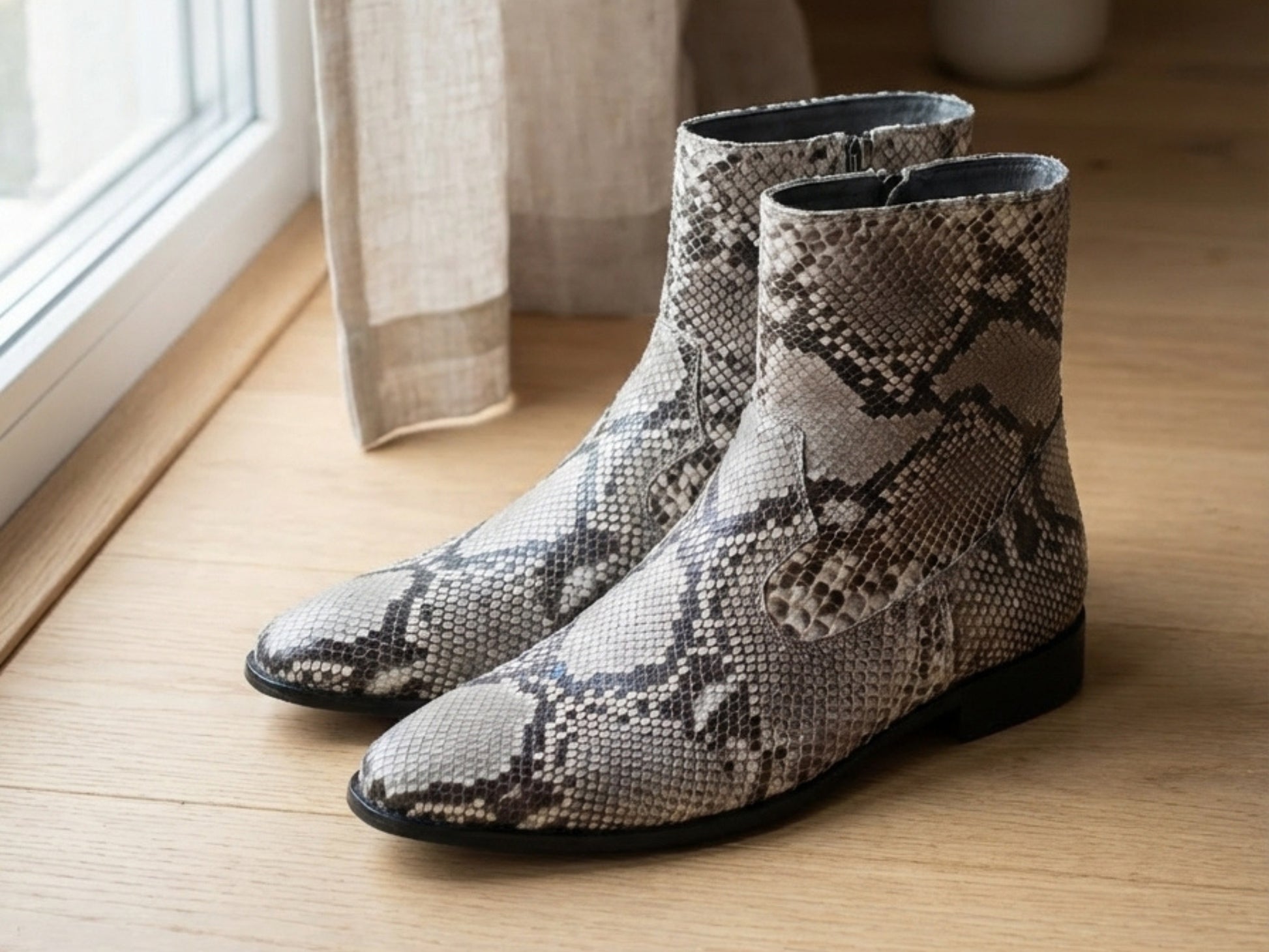 Men’s Genuine Python Snakeskin Boots | Real Natural Gray Python Dress Shoes